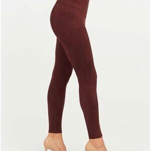 spanx High Waist Faux Suede Leggings Merlot Burgundy Small